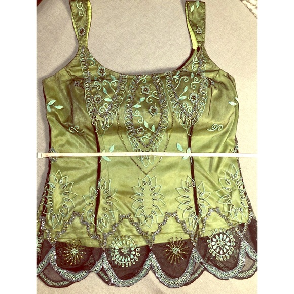 MARINA Tops - Kelly green beaded top